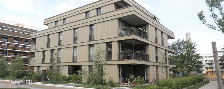 Impression zweier 2 Passiv-Mehrfamilienhäuser in München - ein Projekt der Knecht Ingenieure GmbH